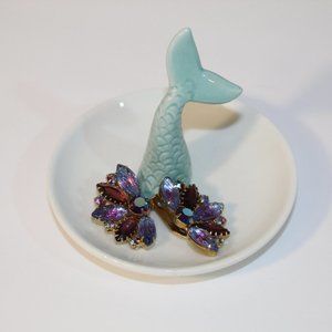 Vintage Vtg. Purple Rhinestone Gold Earrings Clip